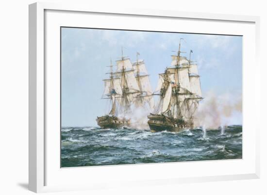 The Action Between the Java and Constitution-Montague Dawson-Framed Art Print