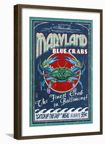 Baltimore, Maryland - Blue Crabs-Lantern Press-Framed Art Print