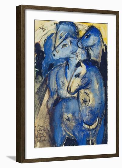 Tower of the Blue Horses, 1913 (Postcard to Else Lasker-Schueler)-Franz Marc-Framed Giclee Print