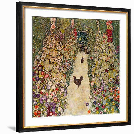 Garden Path with Chickens, 1916, Burned at Schloss Immendorf in 1945-Gustav Klimt-Framed Giclee Print