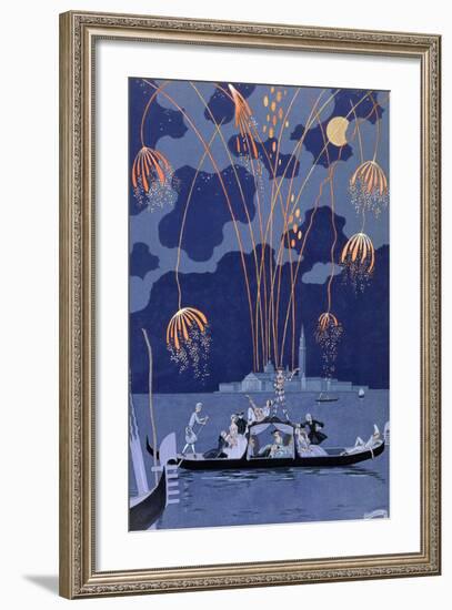 Fireworks in Venice, Illustration for Fetes Galantes by Paul Verlaine 1924-Georges Barbier-Framed Giclee Print