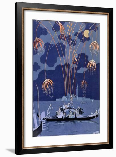 Fireworks in Venice, Illustration for Fetes Galantes by Paul Verlaine 1924-Georges Barbier-Framed Giclee Print