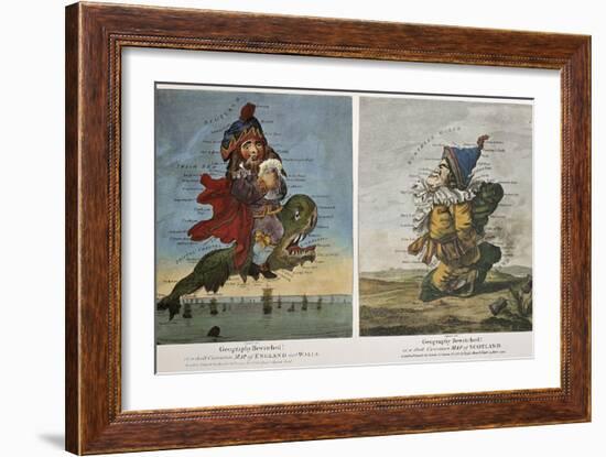 Old Caricature Maps Of England-Wales And Scotland-marzolino-Framed Art Print