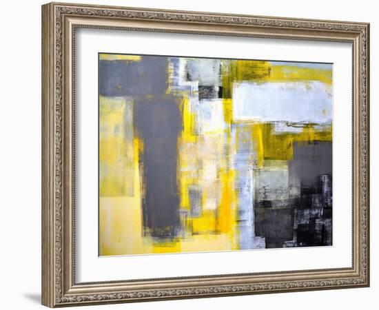 Grey And Yellow Abstract Art Painting-T30Gallery-Framed Art Print