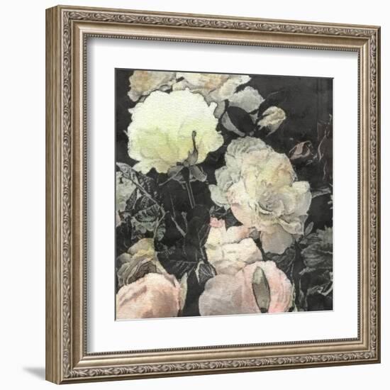 Art Floral Vintage Watercolor Background with White and Light Pink Roses and Peonies-Irina QQQ-Framed Art Print