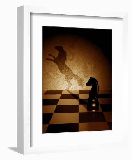 Black Knight With An Art Shadow As A Wild Horse-viperagp-Framed Art Print