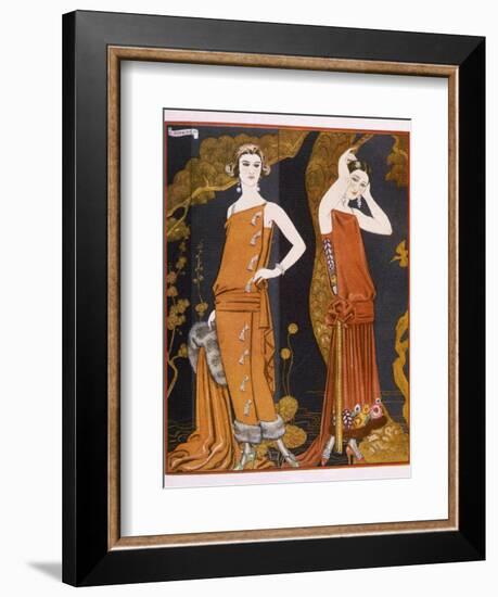 Orientally Inspired Gowns by Worth in Lacquer Reds-Georges Barbier-Framed Photographic Print