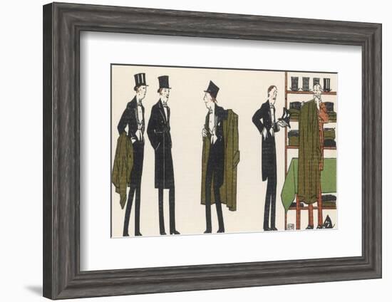 Gentlemen in Evening Dress Queue to Collect Their Overcoats from the Cloakroom-Bernard Boutet De Monvel-Framed Photographic Print