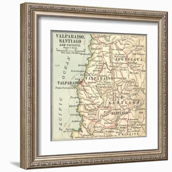 Inset Map of Valparaiso, Santiago and Vicinity. Chile-Encyclopaedia Britannica-Framed Art Print