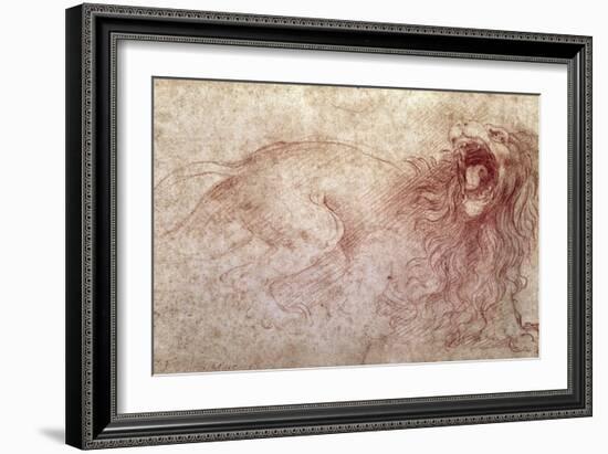 Sketch of a Roaring Lion-Leonardo da Vinci-Framed Giclee Print