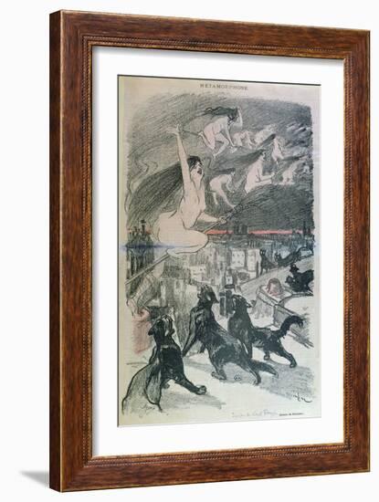 Metamorphosis - Black Cats Transforming Themselves into Witches, Late 19th Century (Colour Litho)-Théophile Alexandre Steinlen-Framed Giclee Print