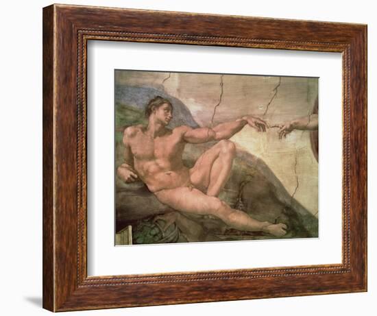 The Creation of Adam, from the Sistine Ceiling, 1511 (Fresco) (Pre-Restoration)-Michelangelo Buonarroti-Framed Giclee Print