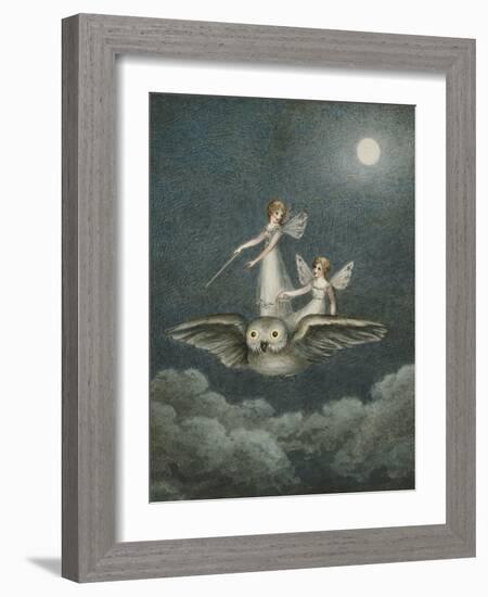 Two Fairies Standing on the Back of an Owl Beneath a Moon-Amelia Jane Murray-Framed Giclee Print