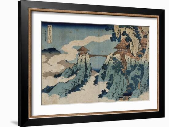 Cloud Hanging Bridge at Mount Gyodo, Ashikaga, from the Series 'Rare Views of Famous Japanese…-Katsushika Hokusai-Framed Giclee Print