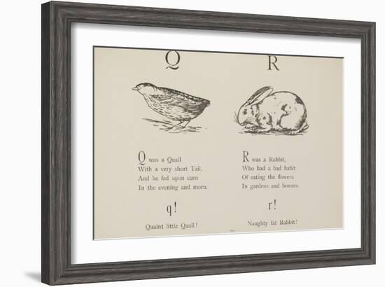 Quail and Rabbit Illustrations and Verse From Nonsense Alphabets by Edward Lear.-Edward Lear-Framed Giclee Print