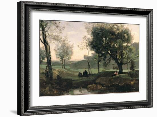 Sunset: Figures under Trees-Jean-Baptiste-Camille Corot-Framed Giclee Print