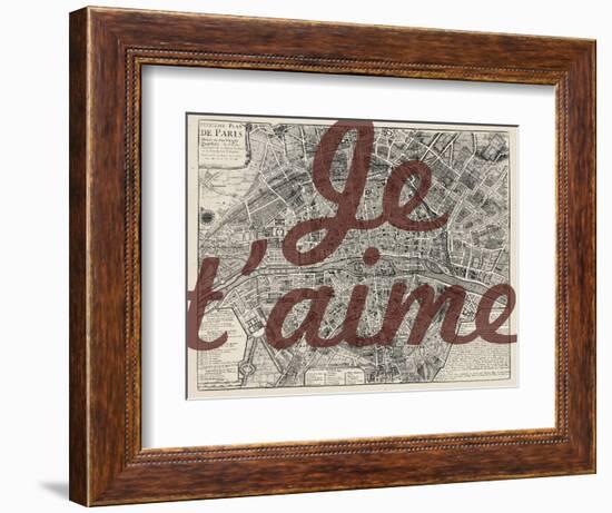 Je Taime - Paris, France, Vintage Map-null-Framed Giclee Print