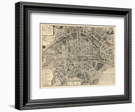 Paris, France, Vintage Map-null-Framed Giclee Print