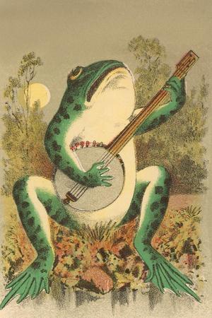 'Frog Playing Banjo in Moonlight' Art Print