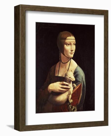 Cecilia Gallerani, Mistress of Ludovico Sforza, Portrait Known as Lady with the Ermine, c. 1490-Leonardo da Vinci-Framed Giclee Print