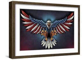Eagle With US Flag Wings Spread-FlyLand Designs-Framed Giclee Print