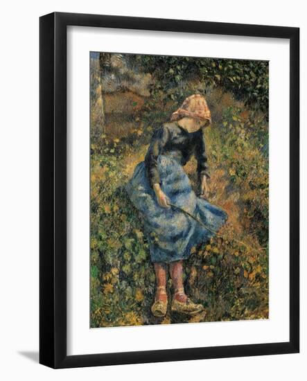 Shepherdess (Girl with a Stick)-Camille Pissarro-Framed Art Print