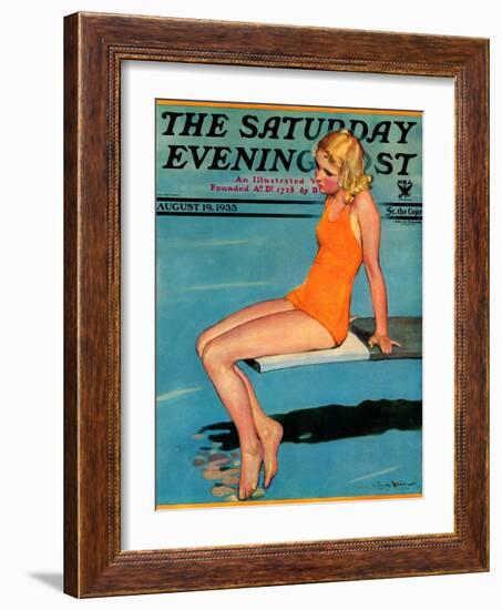 "Sitting on the Diving Board," Saturday Evening Post Cover, August 19, 1933-Penrhyn Stanlaws-Framed Giclee Print