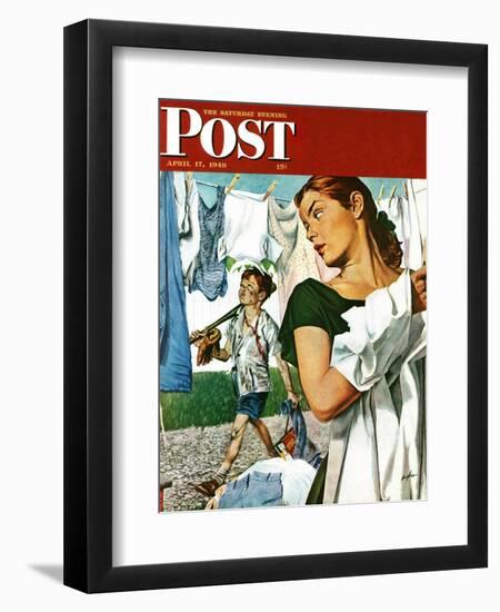 "More Clothes to Clean," Saturday Evening Post Cover, April 17, 1948-George Hughes-Framed Giclee Print