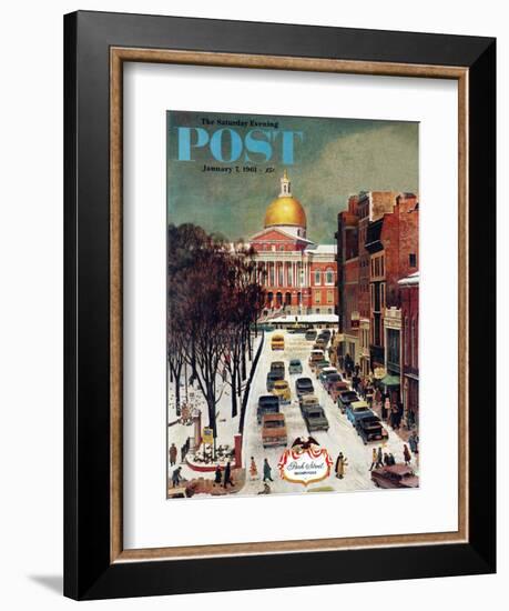 "Park Street, Boston," Saturday Evening Post Cover, January 7, 1961-John Falter-Framed Giclee Print