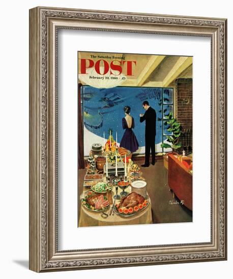 "Snow Buffet Party," Saturday Evening Post Cover, February 20, 1960-Thornton Utz-Framed Giclee Print