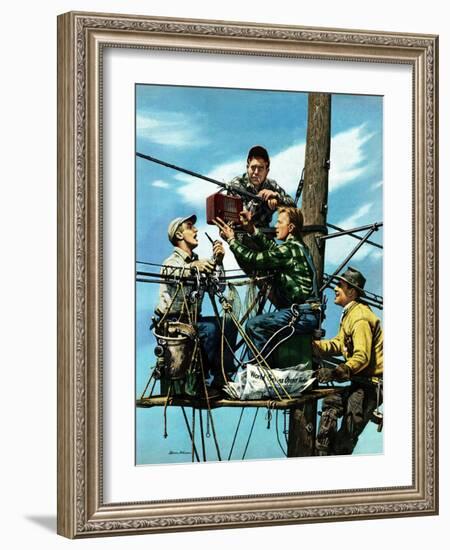 "Linemen Listen to World Series", October 4, 1952-Stevan Dohanos-Framed Giclee Print