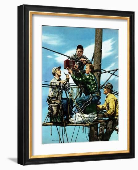 "Linemen Listen to World Series", October 4, 1952-Stevan Dohanos-Framed Giclee Print