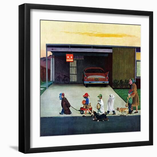 "Trick-Or-Treating in the Burbs", November 1, 1958-John Falter-Framed Giclee Print