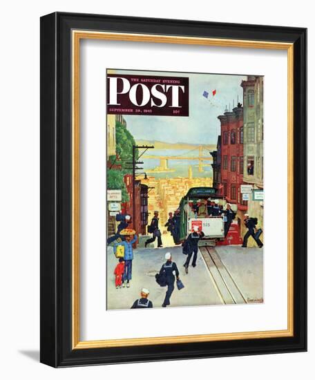 "San Francisco Cable Car," Saturday Evening Post Cover, September 29, 1945-Mead Schaeffer-Framed Giclee Print