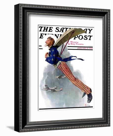 "Flying Uncle Sam" Saturday Evening Post Cover, January 21,1928-Norman Rockwell-Framed Giclee Print