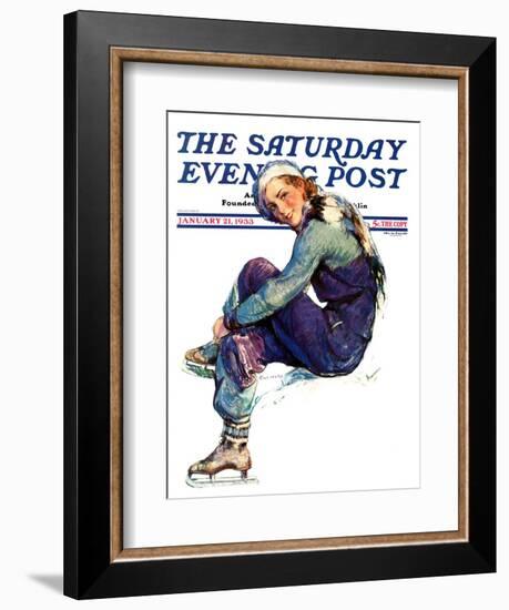 "Woman Skater," Saturday Evening Post Cover, January 21, 1933-Guy Hoff-Framed Giclee Print