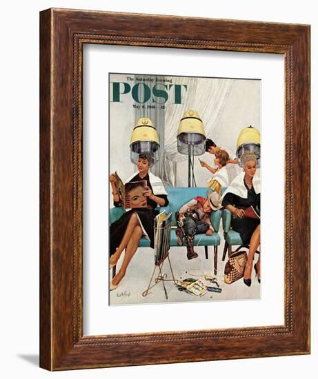 "Cowboy Asleep in Beauty Salon," Saturday Evening Post Cover, May 6, 1961-Kurt Ard-Framed Giclee Print