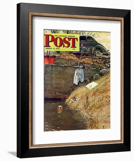 "Swimming Hole" Saturday Evening Post Cover, August 11,1945-Norman Rockwell-Framed Giclee Print