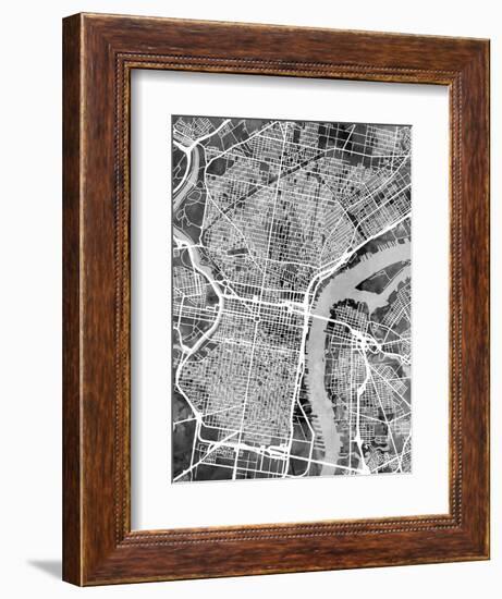 Philadelphia Pennsylvania Street Map-Michael Tompsett-Framed Art Print