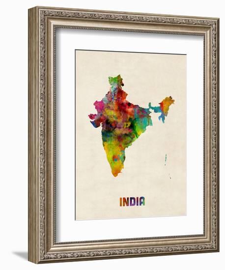 India Watercolor Map-Michael Tompsett-Framed Art Print