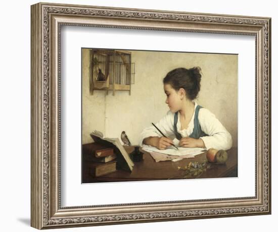 Young Girl Writing at Her Desk with Birds-Henriette Browne-Framed Giclee Print