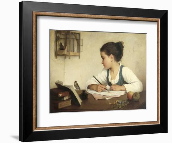 Young Girl Writing at Her Desk with Birds-Henriette Browne-Framed Giclee Print