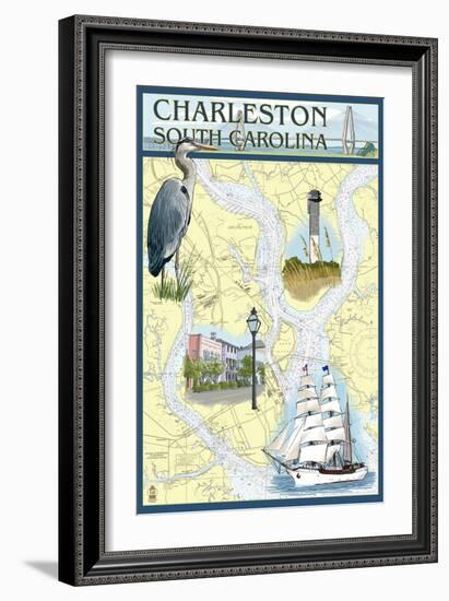 Charleston, South Carolina - Nautical Chart-Lantern Press-Framed Art Print