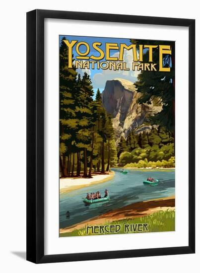 Merced River Rafting - Yosemite National Park, California-Lantern Press-Framed Art Print