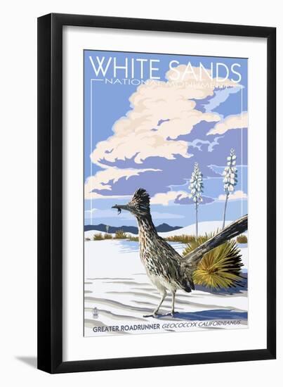 White Sands National Monument, New Mexico - Roadrunner-Lantern Press-Framed Art Print