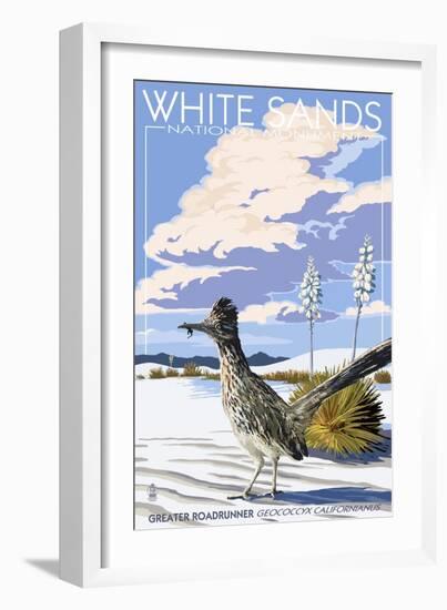 White Sands National Monument, New Mexico - Roadrunner-Lantern Press-Framed Art Print