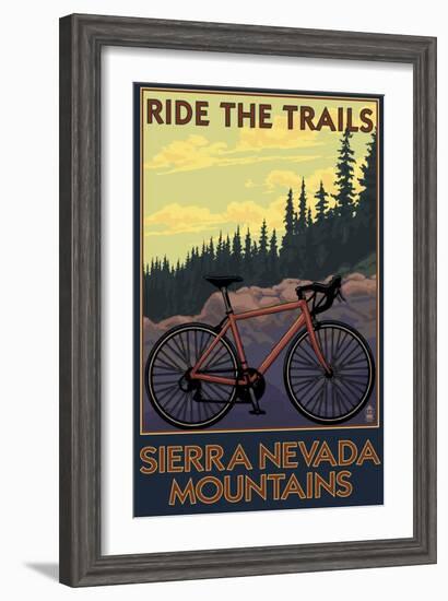 Sierra Nevada Mountains, California - Bicycle on Trails-Lantern Press-Framed Art Print