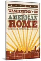 Washington, DC - Skyline and Sunburst Screenprint Style-Lantern Press-Mounted Art Print