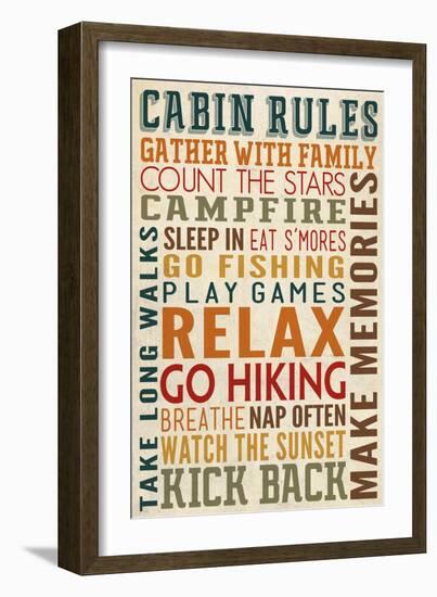 Cabin Rules Typography-Lantern Press-Framed Art Print