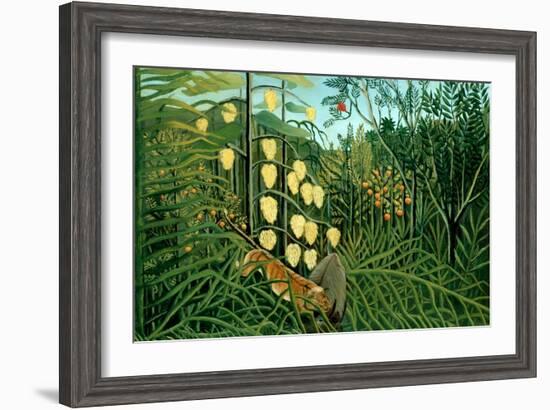 In a Tropical Forest; Tiger Attacks a Buffalo-Henri Rousseau-Framed Art Print